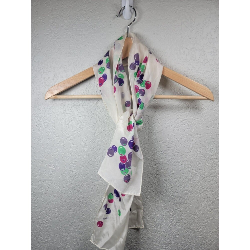 Vintage Echo Silk Scarf White Bubble Print Purple Green Pink Oblong Neck Scarf